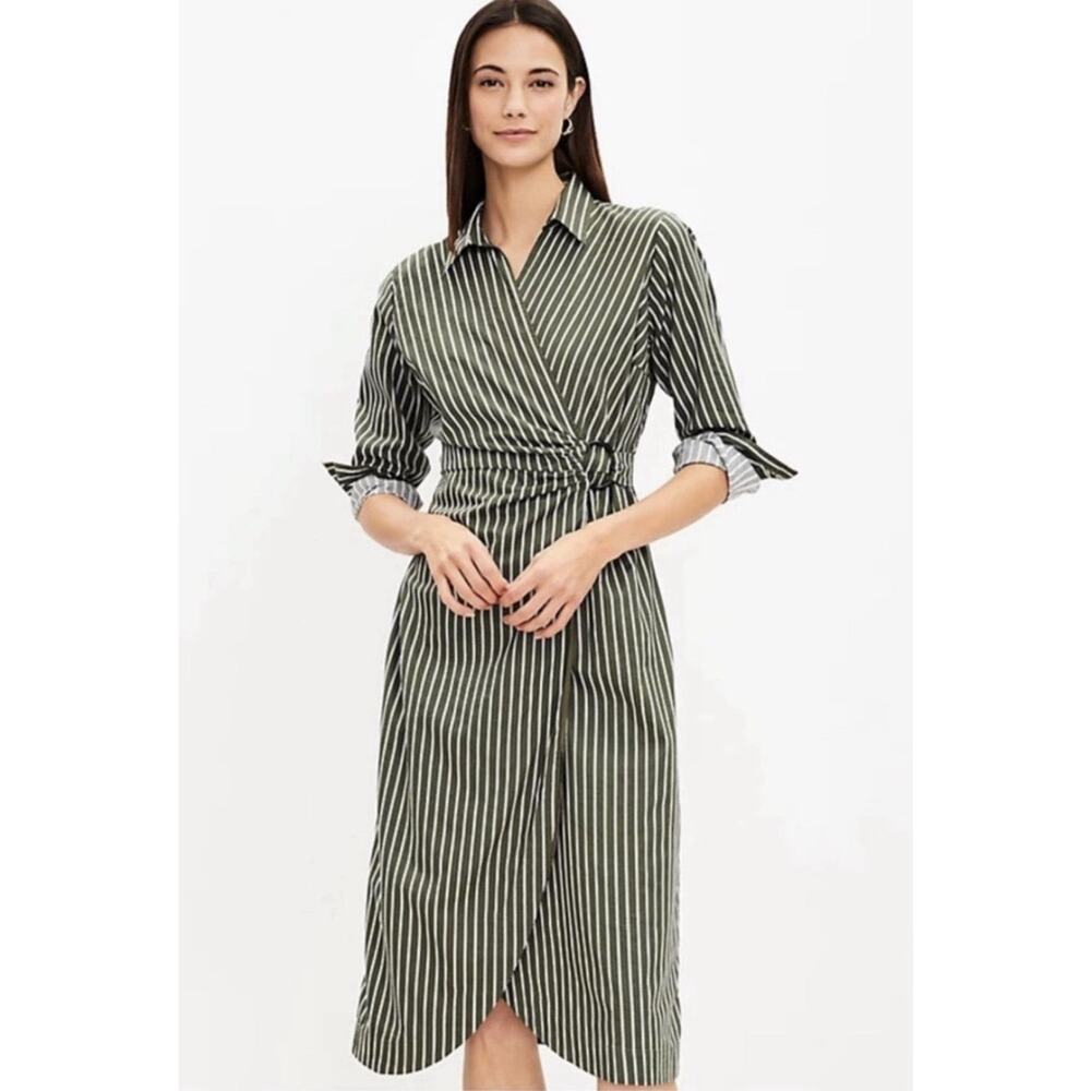 LOFT Striped Wrap Midi Shirtdress 6 petite Capsule Workwear career designer NWT - Picture 3 of 16